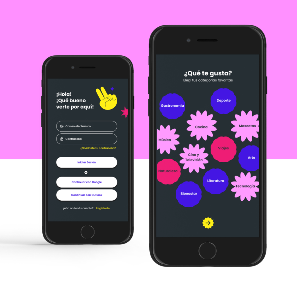 Ejemplificación de diseño de aplicación Diseño de Home Page y filtro de categorías BeeYoU