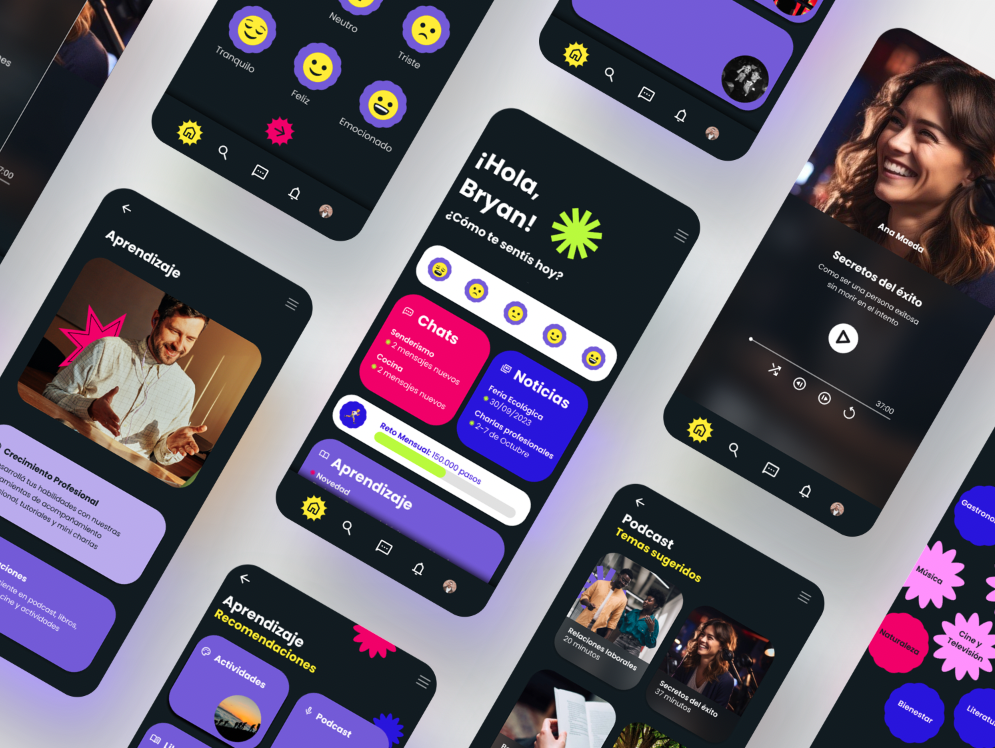 Visualización de diseño de aplicación Mockup de diseño de aplicación BeeYou